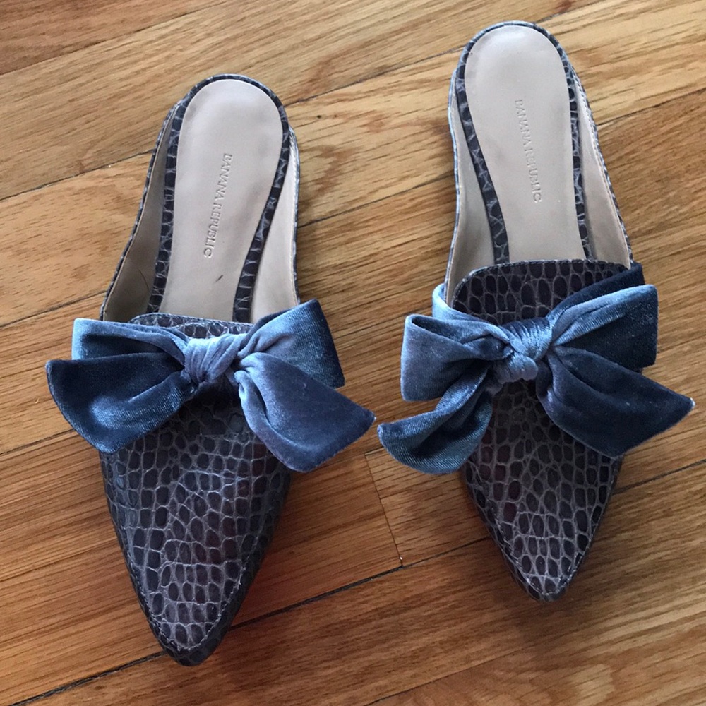 croc and velvet bow slip on loafer